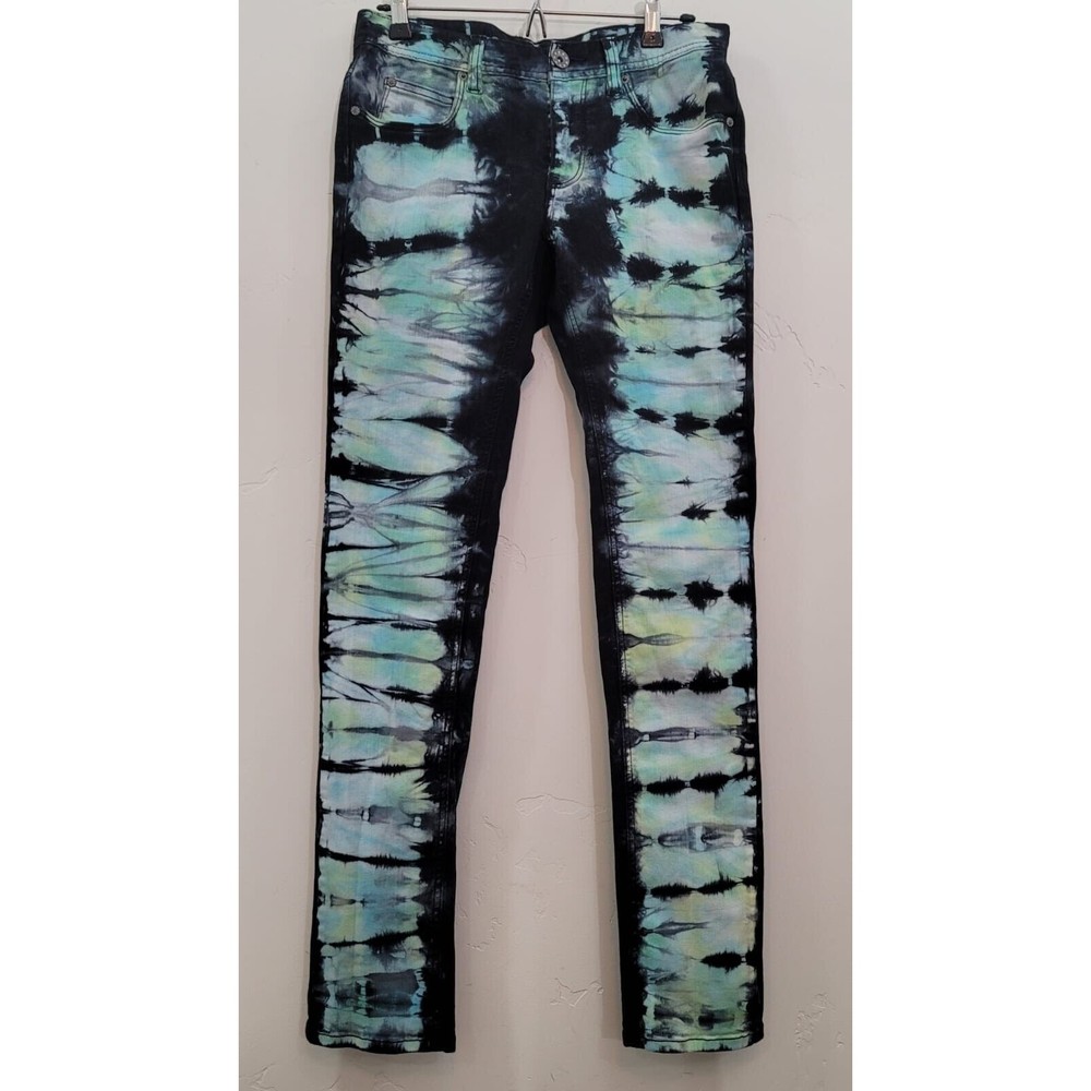 Ninth Hall Rogue Jeans Yellow Blue Green Tie Dye Denim Skinny Fit 30/32